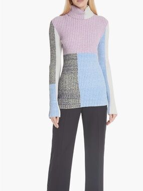 3.1 Phillip Lim Patchwork Ribbed Sweater Turtleneck Colorblock Size Small